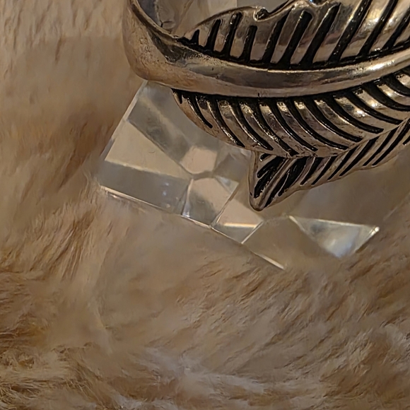 Delicate Leaf Etched Silver-Tone Bangle - Picture 6 of 10